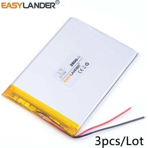 3pcs /Lot 367098 2800mAh 3.7V lithium Li ion polymer rechargeable battery For tablet pc power bank PAD PSP E-book