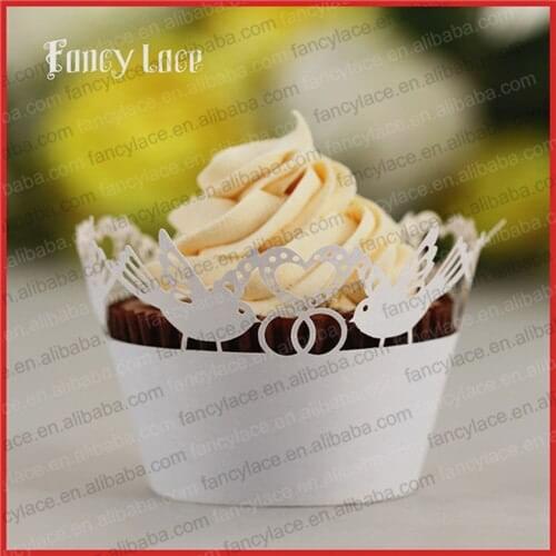 60PCS Bird Paper Christmas Cake Decorations Cupcake Wrappers,Wholesale Laser Cut Cup Cake Wraps wedding Party Table Decorations