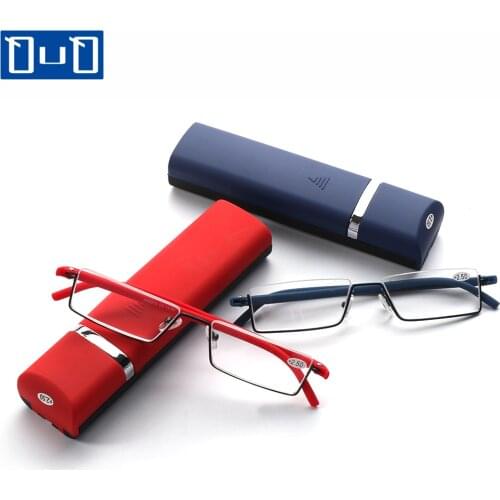 Qutzzmnd TR90 Stainless Steel Reading Glasses Half Frame Anti-Reflective Unisex Women Men Optical Mirror Presbyopia Eyewear Case