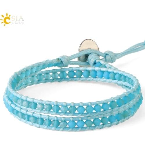 CSJA Crystal Beaded Bracelet Dangle Braided Rope Chain Double Wrap Bracelets Adjustable String Boho Handmade Charms Jewelry S627