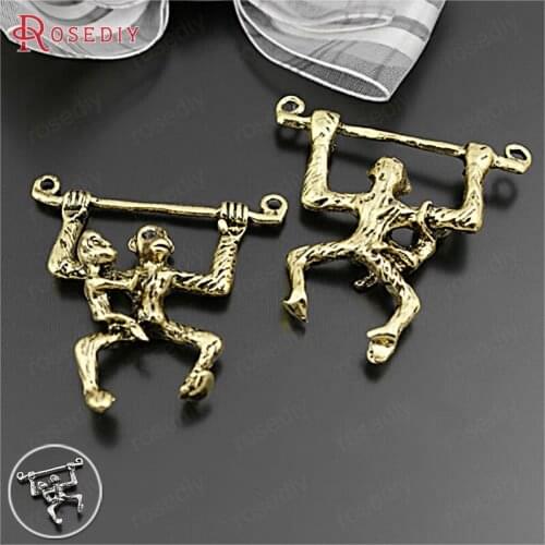 C240)6 pieces 43x43mm Antique Gold Color Zinc Alloy Mother and baby Orangutan Charms Pendants Diy Jewelry Findings Accessories