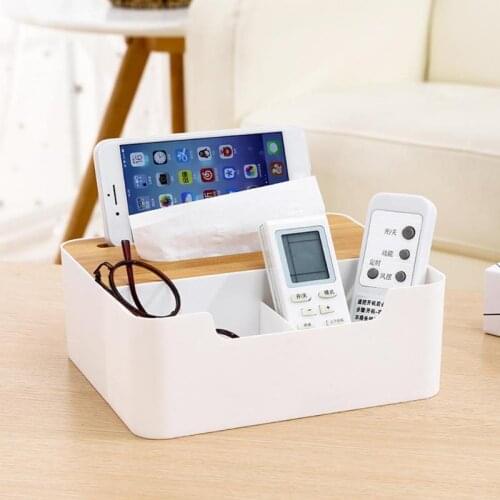 Wooden Plastic Tissue Box Solid Wood Napkin Holder Case Laundry Organizer Home Storage Box With Phone Shelf
