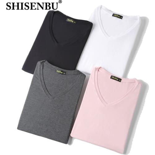 Summer fashion V-Neck casual t-shirt loose pink black fitness 95% Bamboo Fiber Comfortable short sleeve tees mens t shirts men