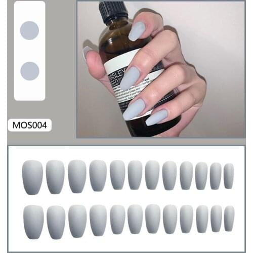 Short Matte Coffin Nails False Frosted Gray Faux Ongles With Autocollant Ballerina Shape Artificial Full Cover Fake Nails Matt