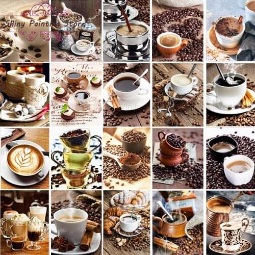 5D DIY Full Square Drill Coffee Cup Diamond Painting Diamond Embroidery Cross Stitch Rhinestone Coffee Beans Scenic Cafe Decor