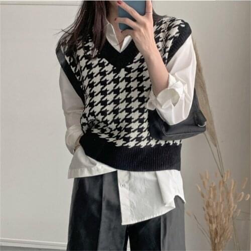 Alien Kitty Autumn Two Pieces Sets Preppy Style Suits Loose White Shirts Female Jumper 2021 Women Sweaters Pullovers Vest Clothe