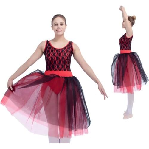 Lace Bodice CottonLycra Tank Leotard Tutu Dress Girls Ballet Dancewear Women Performance Costume