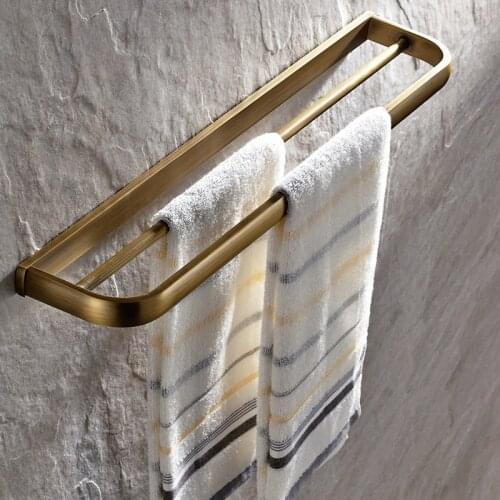 Chrome Antique Brass Square Double Towel Bar Wall Mounted Bathroom Towel Rail Rack Holder Bathroom Accessories KD901