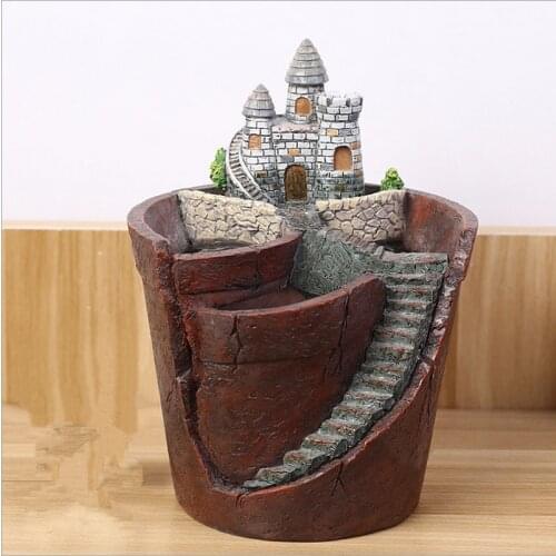 Cute Cartoon Castle Succulent Vases Figurines Ornaments Stairs Plants Flower Pot Artware Creative Gift Home Decor Free Shipping