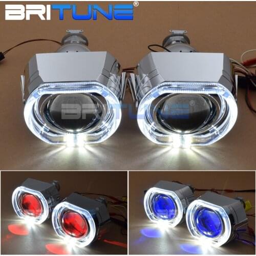 H7 H4 Car Headlights Lenses Retrofit Projector Square LED Angel Devil Eyes Kit Mini 2.5 inch H1 HID Lights Tuning Accessories