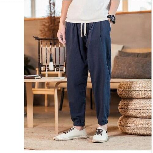 2019 spring Hot sale linen pants men elastic waist linen cotton trousers chinese solid loose pants plus size 4XL,5XL