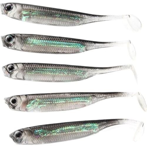 5Pcs/lot Fishing Soft Bait 7CM 7.5CM 1.7G 2.3G 2.7G T Tail fish Fishing Lures Rainbow Color Sequin Swing Fishing Spinner Bait