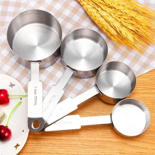 Sliver Color Stainless Steel Measuring Cups and Spoons set of 4 Engraved Measurements Polished for Baking Measuring Tool