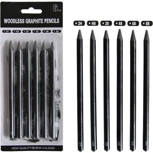 6PCS/Set Professional Charcoal Pencils Drawing Set 2B/4B/6B/8B/2H/HB Artist Charcoal Pencils for Drawing, Sketching, Shading