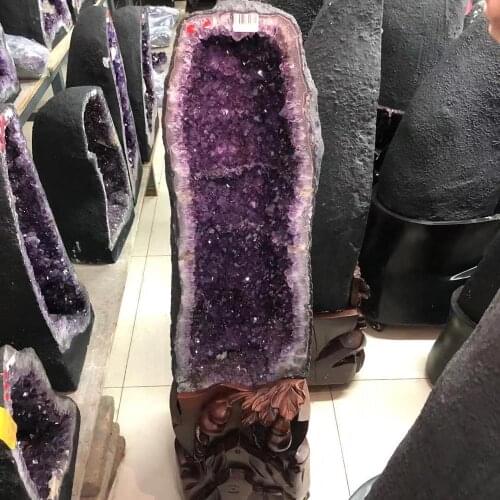 Natural amethyst hole decoration degaussing purification treasure pot Fengshui stone town house money bag