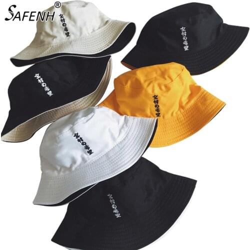 Summer Double Sided Wear Bucket Cap Hip Hop Hat Fisherman Hat Finger Something Embroidery Panama Bucket Hat Men Women