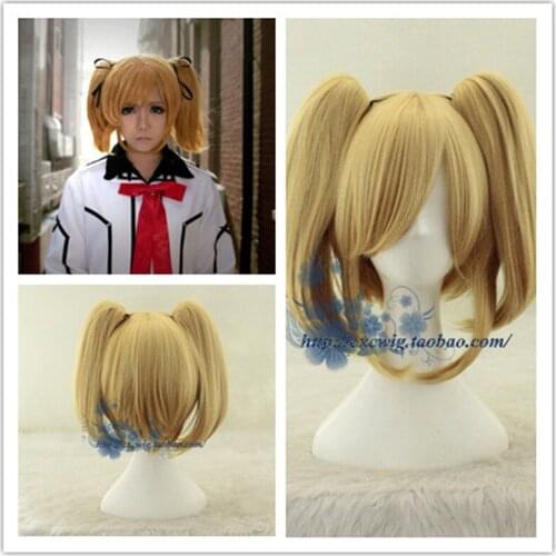 Anime Vampire Knight Cosplay Touya Rima Wig Double Bun Ponytail Cute Yellow Heat Resistant Synthetic Hair Wigs+ Free Wig Cap