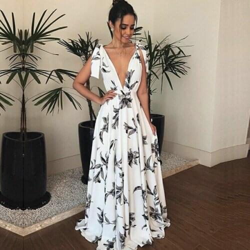 Sexy Maxi Dress Deep V Neck Sling Backless Boho Dress Women New Elegant Vintage Vocation Style Design Female Dresses Vestidos
