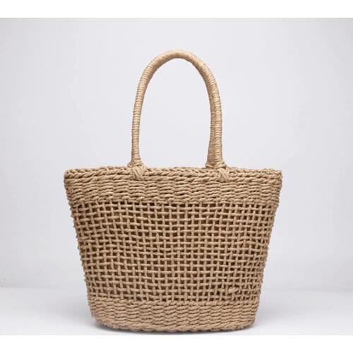 Casual Simple And Generous No Decorative Plain Color Net Hollow Textured Woven Bag Popular Straw Bag Handbags 37x25CM