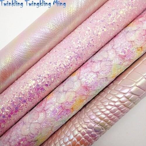 Pink Glitter leather, Embossed Crocodile Synthetic Leather, Metallic Faux Leather Sheets For Bow A4 21x29CM Twinkling Ming KM204