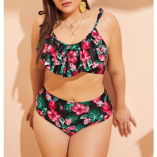 Sexy Ruffle Print Floral Bikinis Women Swimsuit 2021 Plus Size Bathing Suits Beach Wear High Waist Tankini Large Swimming Suit