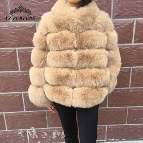 50cm Fashion Luxury Real Fur Coat Women Winter High Quality Short Fox Jacket With Fur Collar Thick Warm Genuine Fur Coats