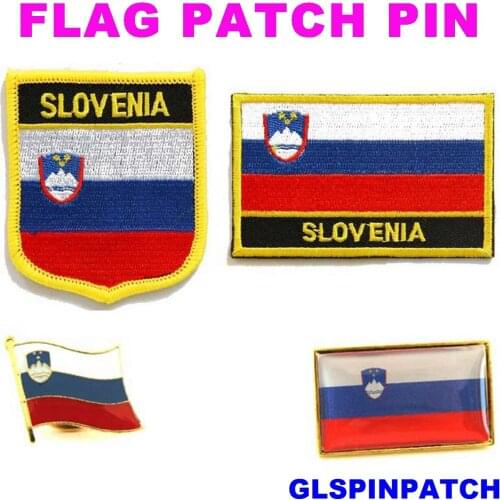 Slovenia FLAG Patch Rectangle Lapel Pin iron-on embroidered applique Hook Loop Badge