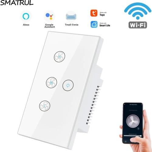 SMATRUL Tuya Wifi Touch Ceiling Fan Light Switch US 220v Smart Life Remote Timer Control Speed Wall Glass For Alexa Google Home