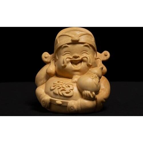 6CM Fu Lu Shou, longevity Fuxing statue, solid wood Buxus statues Traveling souvenirs abroad room decoration