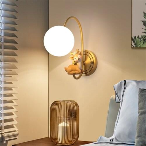 Cartoon Fawn Glass Wall Lamps Girl Boy Bedroom Bedside Lamp Nordic Cute Room Decoration Lighting Model Room Cloakroom Wall Light