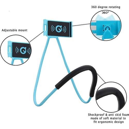 Neck Phone Holder Universal Smartphone Tablet Mount Flexible Lazy Bracket Stand Support for Bed Table Car 200*150*50mm/7.87*5.91