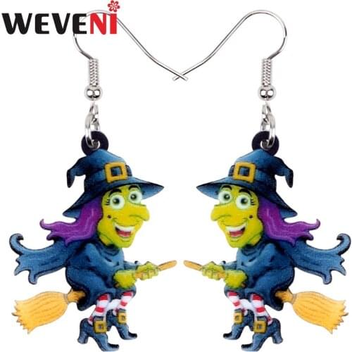 WEVENI Acrylic Halloween Happy Magical Witch Earrings Drop Dangle Anime Party Jewelry For Women Girls Ladies Female Costumes