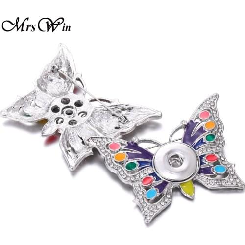 New Snap Button Brooch Jewelry Crystal Butterfly Pins Brooch Fit 18mm Snap Button Jewelry for Women Weddings Brooches Pins Gift