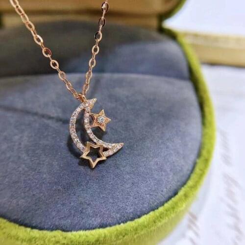 Female Fashion Personality Simple Light Luxury Diamond-Studded Star And Moon Clavicle Chain Wild Niche Pendant Necklace Wedding