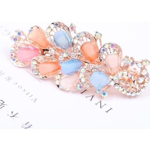 2018 New Luxury Crystal Hair Clip Opal Leaf Resin Flower Headwear Jewelry OL For Women Girls Elegant Barrettes Hair Accessorie