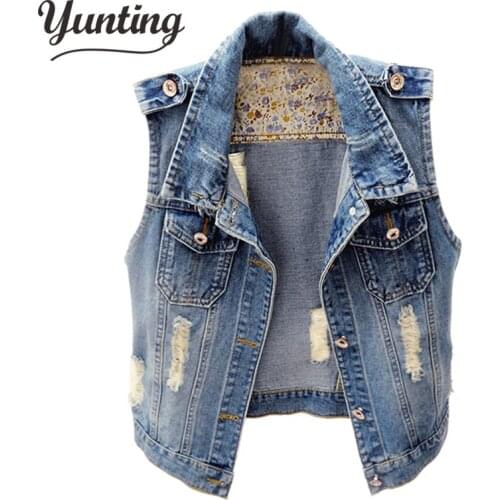 Korean Spring Summer Slim Single Breasted Hole Denim Vest 2021 New Women Plus Size Wild Sleeveless Female Coat