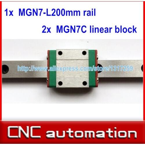 1pc 7mm width linear guide rail 200mm MGN7 + 2pc MGN MGN7C Blocks carriage for CNC