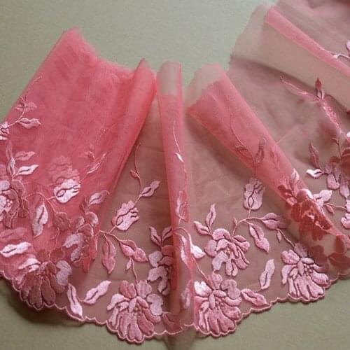 10Meters Pink Dark Blue Flowers Embroidered Tulle Mesh Lace Trims Ribbon Clothes Sofa Curtain Guipure Decoration Supplies 19cm