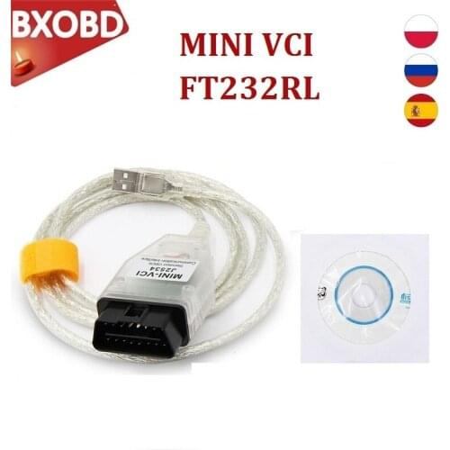 FTDI FT232RL MINI-VCI J2534 OBDII 10PCS Diagnostic Cable MINI VCI FT232RL TIS Techstream OBD2 Scanner Interface