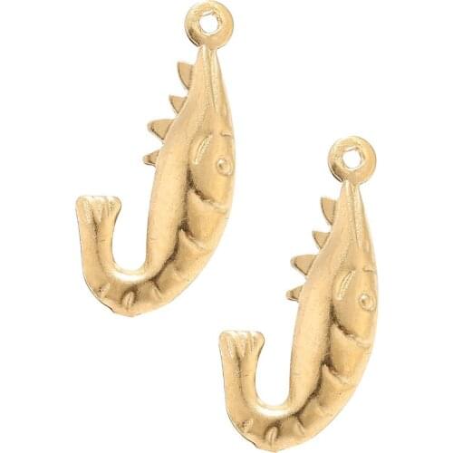 10pcs Gold Color Stainless Steel Shrimp Pendants Stainless Steel - Two Sided Charm Handmade DIY Jewelry Accessories