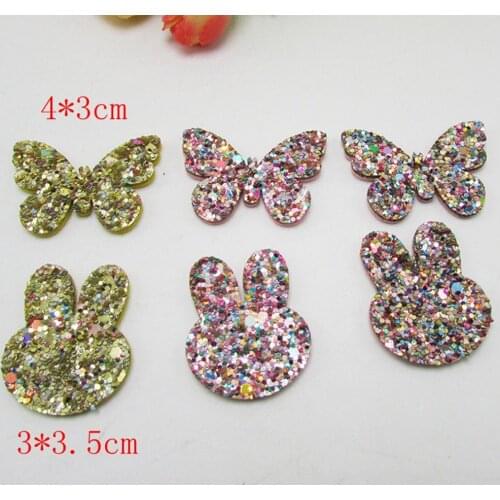 100PCS/Lot Glitter Rabbit Easter Bunny Butterfly Padded Applique Crafts for Headwear Garment Accessoires