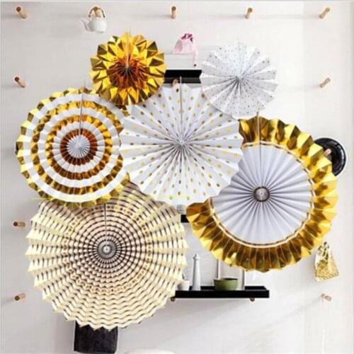 8pcs/lot Grey Gold Black Wheel Tissue Paper Fans Flowers Balls Lanterns Party Decor Craft For Birthday Party Wedding Decoration