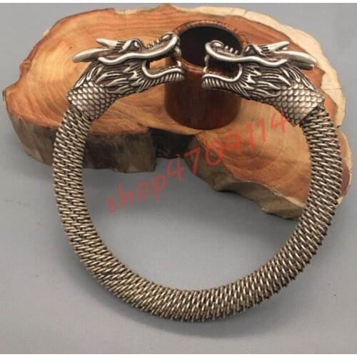 Antique Collection, Double Dragon Head Silver Bronze Bracelet, Tibetan Silver Bracelet