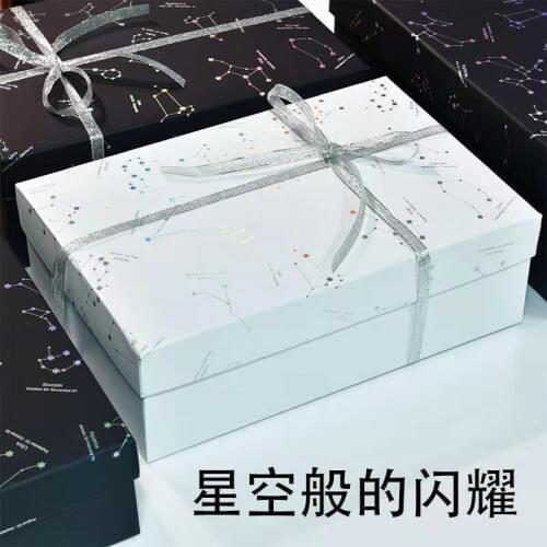 White gift box Ribbon Bow finished product empty box candy paper packaging коробка упаковка large gift box package starry sky