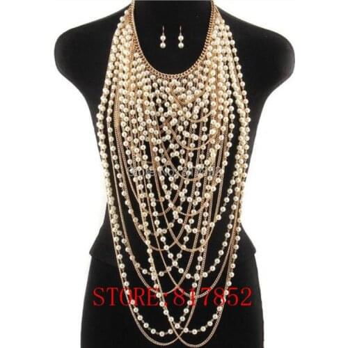 FREE SHIPPING! NEW STYLE P03 WHITE IMITATION PEARLS CHAINS BODY JEWELRY Gold colour CHAINS BEADS BODY JEWELRY
