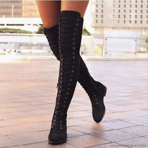 Comemore New Sexy Womens Winter Boots Thigh High Boots Lace Up Rubber Female Shoes Rome Style Over The Knee Long Boot for Women