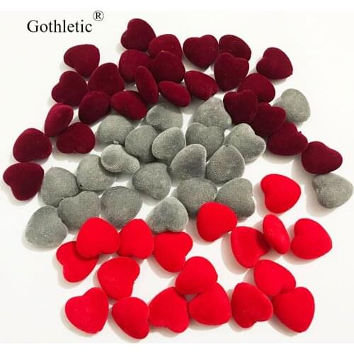 Gothletic 15pcs/lot Burgundy/Red/Grey Heart Velvet Heart Beads for Jewelry Making DIY Accessories