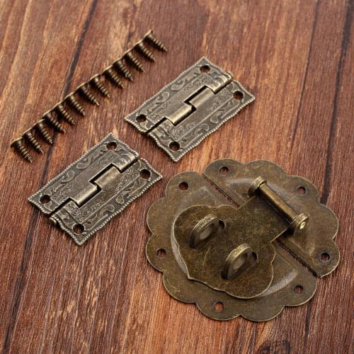 3pcs/set Decorative Cabinet Hinges with Antique Jewelry Wooden Box Toggle Hasp Latch Buckle Vintage Furniture Hardware Set