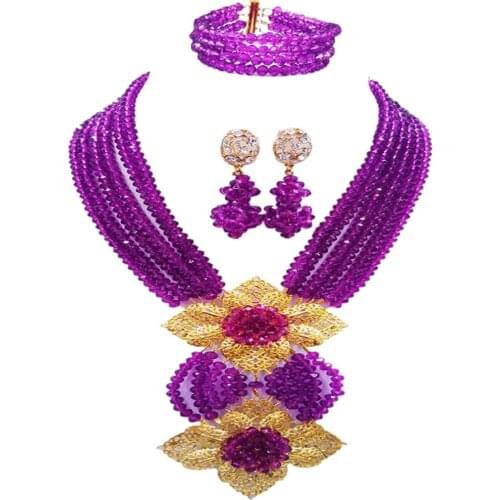 Purple african necklace jewelry set crystal nigerian wedding set 6CHL