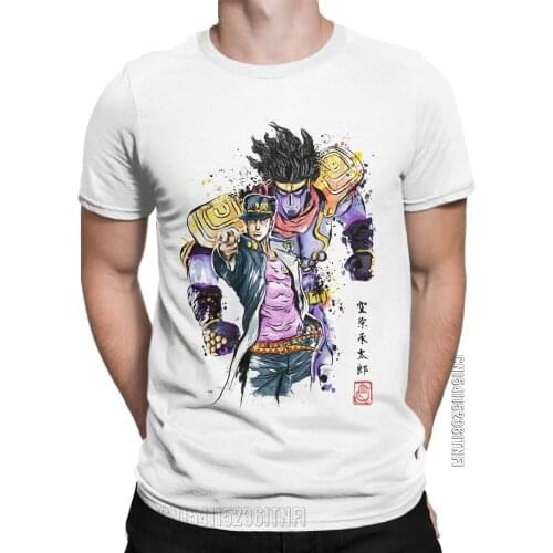 JoJo Bizarre Adventure Watercolor Men T Shirts Unique Tee Shirt Classic Round Neck T-Shirt Pure Cotton Plus Size Tops